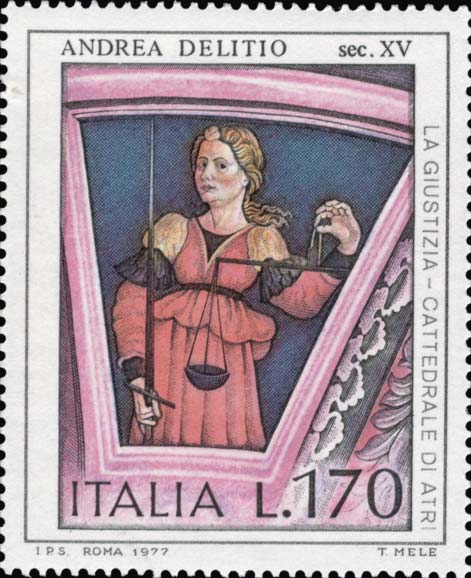 Francobollo La Giustizia, Opera di Andrea Delitio -  1977