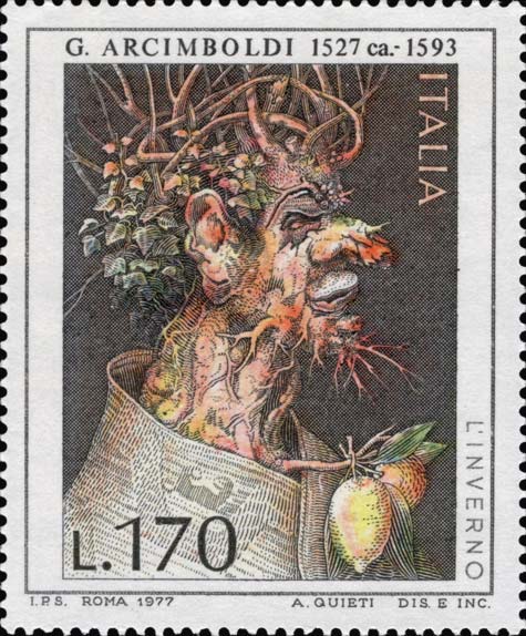 Francobollo L'Inverno, Opera di Giuseppe Arcimboldi -  1977