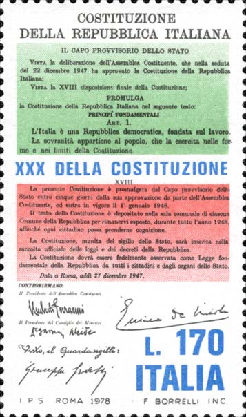 Francobollo Inizio e Fine della Costituzione Italiana -  1978