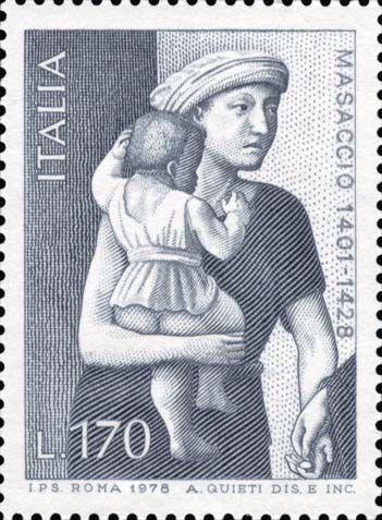 Francobollo San Pietro che Distribuisce il Denaro di Anania, Opera di Masaccio -  1978