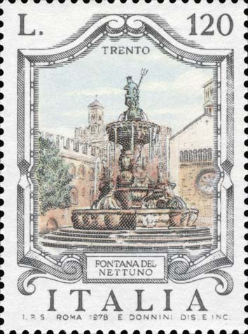 Francobollo Fontana del Nettuno, a Trento -  1978
