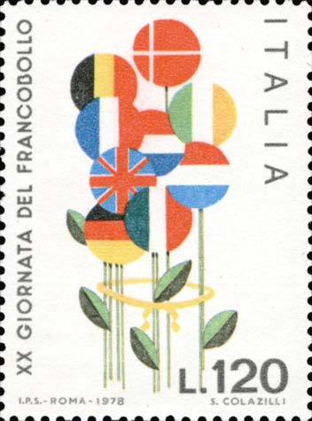 Francobollo Fiori con Bandiere dell'Europa -  1978