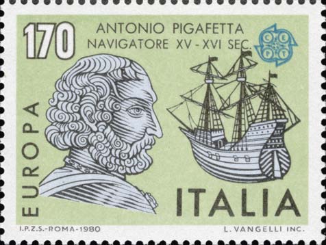Francobollo Ritratto di Antonio Pigafetta e Nave -  1980