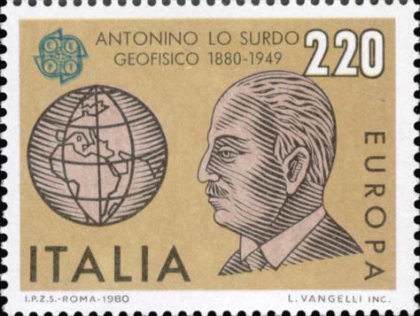 Francobollo Ritratto di Antonio lo Surdo e Globo -  1980