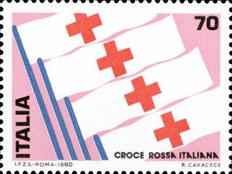 Francobollo Bandiere con la Croce Rossa -  1980