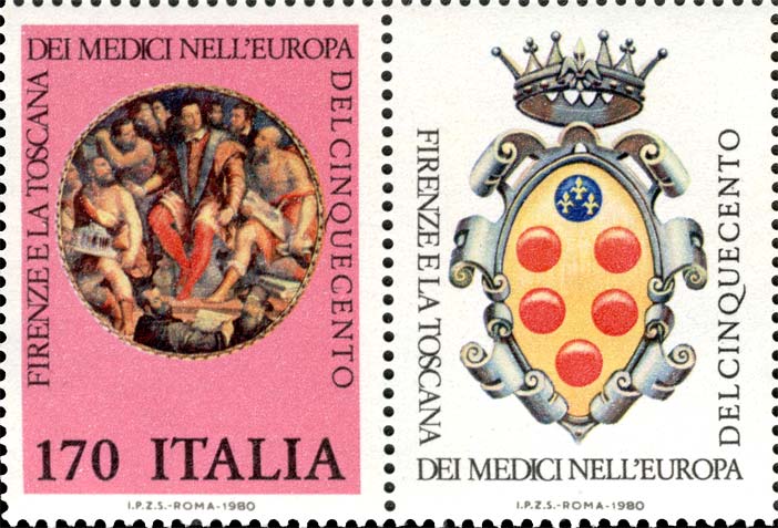 Francobollo Cosimo I fra i Suoi Artisti, Opera del Vasari -  1980