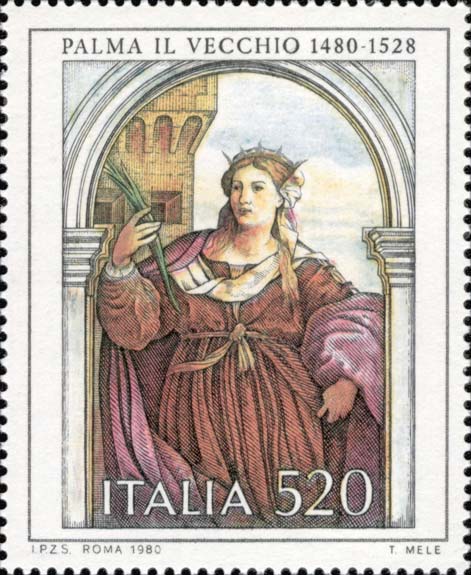 Francobollo Santa Barbara, Dipinto di Palma il Vecchio -  1980