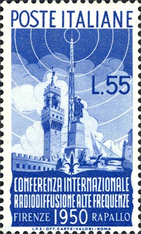 Francobollo Palazzo della Signoria, Monumento a Colombo e Castello di Rapallo -  1950