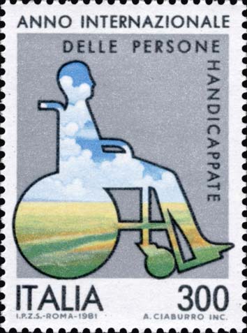 Francobollo Handicappato su Sedia a Rotelle -  1981