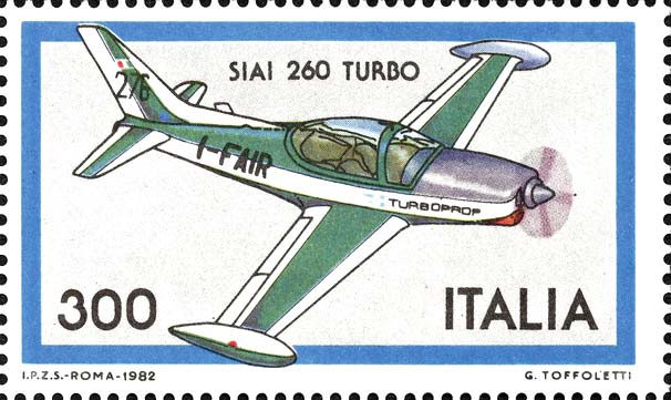 Francobollo Aereo Turbo SIAI -  1982