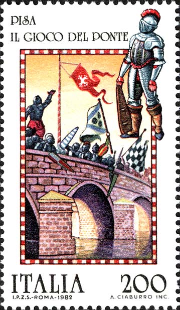 Francobollo Gioco del Ponte, a Pisa -  1982