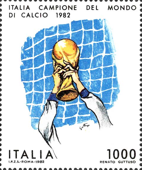 Francobollo Coppa del Mondo Sollevata dal Portiere delle Nazionale Italiana -  1982