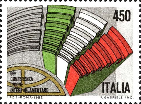 Francobollo Emiciclo Parlamentare coi Colori Italiani -  1982