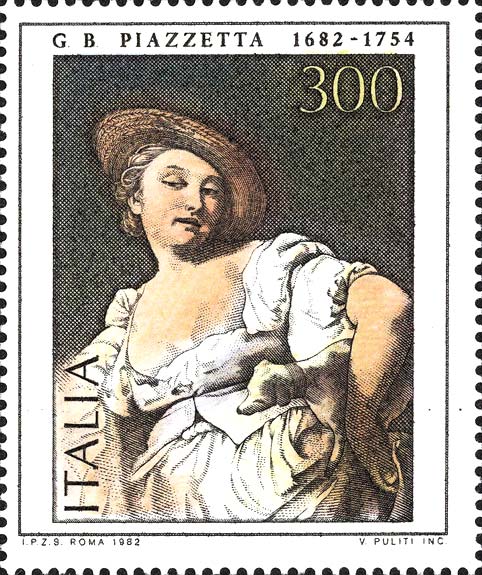 Francobollo L'Indovina, Dipinto di Giovanni Battista Piazzetta -  1982