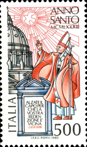 Francobollo Papa e Basilica di San Pietro -  1983