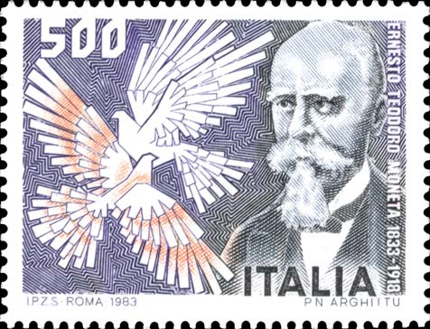 Francobollo Ritratto di Ernesto Teodoro Moneta -  1983