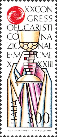 Francobollo Simbolo del Congresso Eucaristico e Benedizione del Vino -  1983