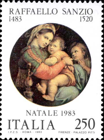 Francobollo Madonna della Seggiola, Dipinto di Raffaello Sanzio -  1983