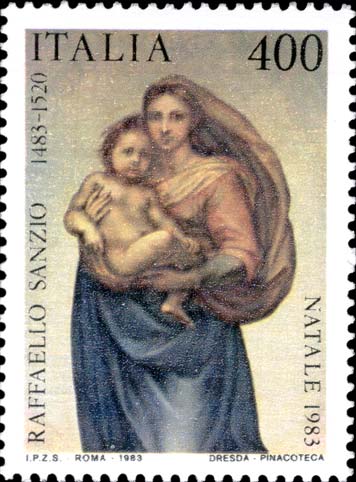 Francobollo Madonna Sistina, Dipinto di Raffaello Sanzio -  1983