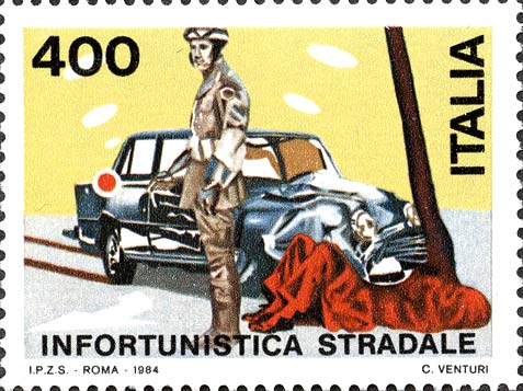 Francobollo Incidente Stradale e Vigile -  1984