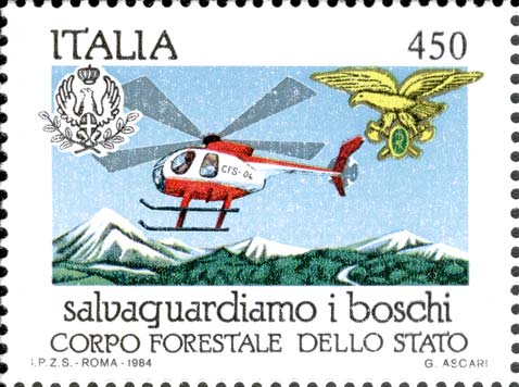 Francobollo Elicottero del Corpo Forestale -  1984