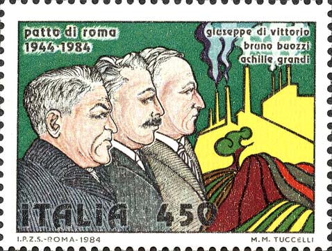 Francobollo Ritratti di Giuseppe di Vittorio, Bruno Buozzi e Achille Grandi -  1984