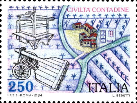 Francobollo Stufa, Battitore e Paesaggio Agricolo -  1984