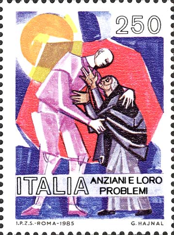 Francobollo Giovane che Sorregge un Anziano -  1985
