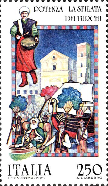 Francobollo Sfilata dei Turchi, a Potenza -  1985