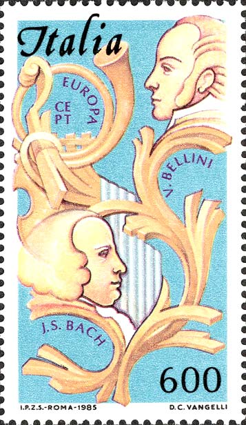 Francobollo Ritratti di Johann Sebastian Bach e Vincenzo Bellini -  1985