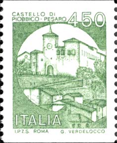 Francobollo Castello di Piobbico, a Pesaro -  1985