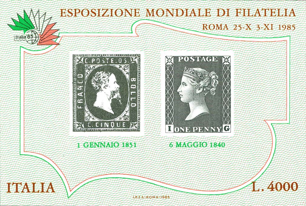 Francobollo 5 Cent di Sardegna e Penny Black -  1985