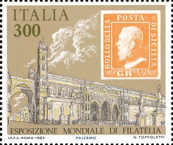 Francobollo Regno di Sicilia, Palermo, ½ Grano Arancio -  1985