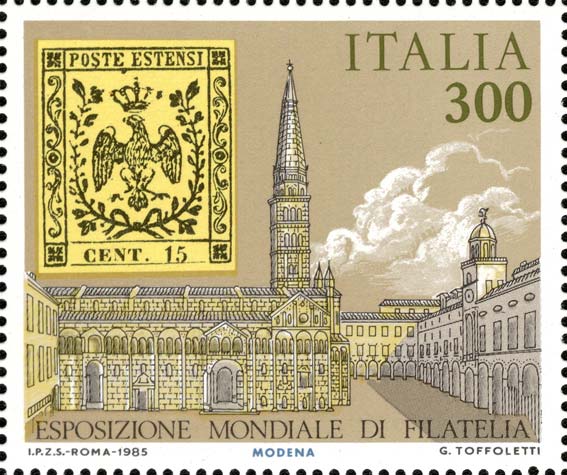 Francobollo Ducato di Modena, Modena, 15 c. Giallo -  1985