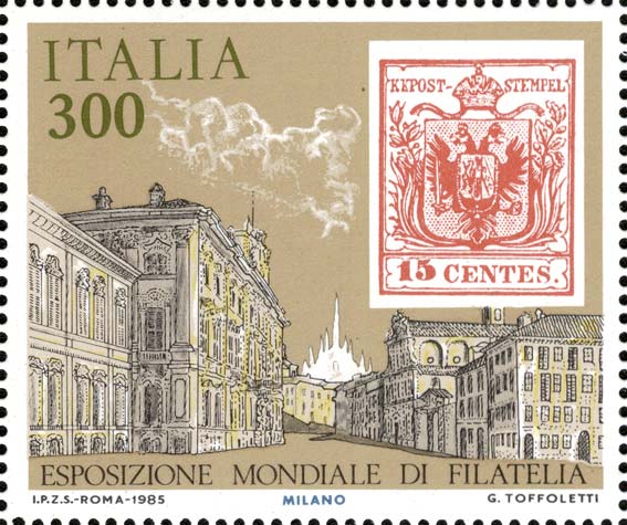 Francobollo Regno Lombardo Veneto, Milano, 15 c. Rosso -  1985