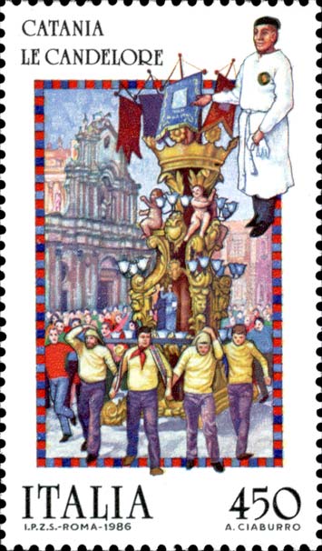 Francobollo Le Candelore, a Catania -  1986