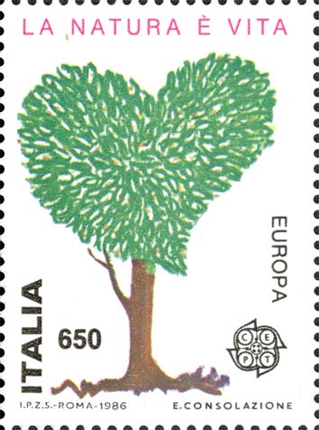 Francobollo Albero a Forma di Cuore, la Natura è Vita -  1986