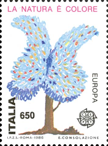 Francobollo Albero a Forma di Farfalla, la Natura è Colore -  1986