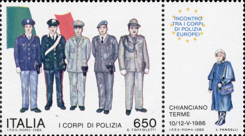 Francobollo Uomini dei Corpi di Polizia -  1986
