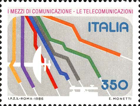 Francobollo Linee, Antenna Parabolica e Telegrafo -  1986