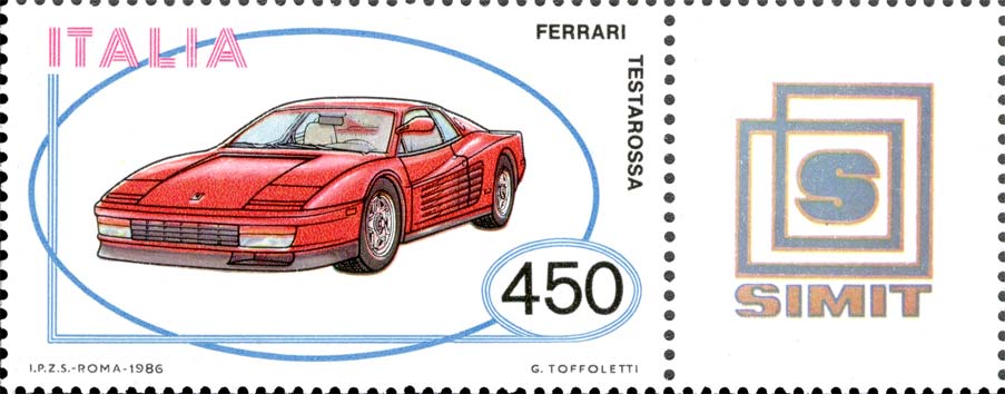 Francobollo Ferrari Testarossa -  1986