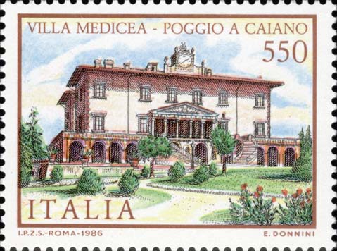 Francobollo Villa Medicea, a Poggio a Caiano -  1986