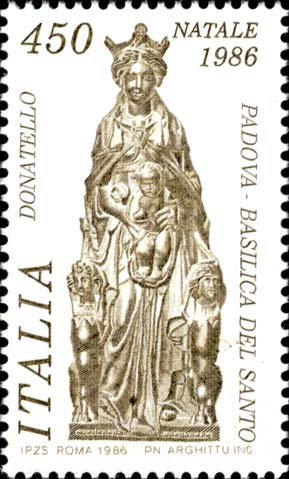 Francobollo Madonna col Bambino, Opera di Donatello -  1986