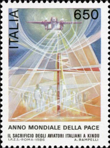 Francobollo Sacrificio degli Aviatori Italiani a Kandu -  1986