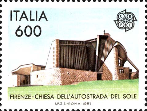 Francobollo Chiesa dell'Autostrada del Sole, Presso Firenze -  1987