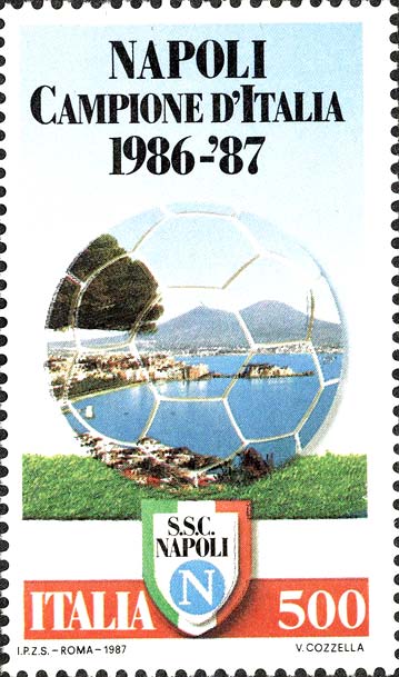 Francobollo Pallone Trasparente che Contiene una Veduta di Napoli -  1987