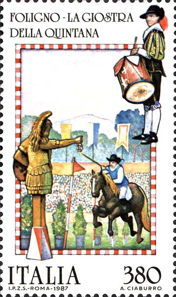 Francobollo Giostra della Quintana, a Foligno -  1987