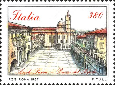 Francobollo Piazza del Popolo, ad Ascoli Piceno -  1987