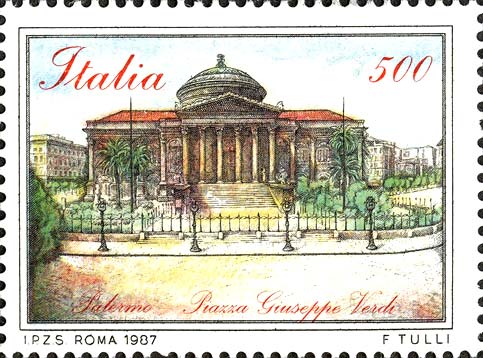 Francobollo Piazza Giuseppe Verdi, a Palermo -  1987