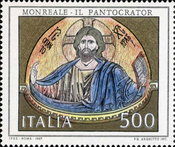 Francobollo Cristo Pantocrator Benedicente, nel Duomo di Monreale -  1987